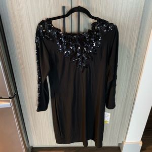 Designer Black Sequin Cocktail Dress - MSRP $272 - New with Tags - Size 10